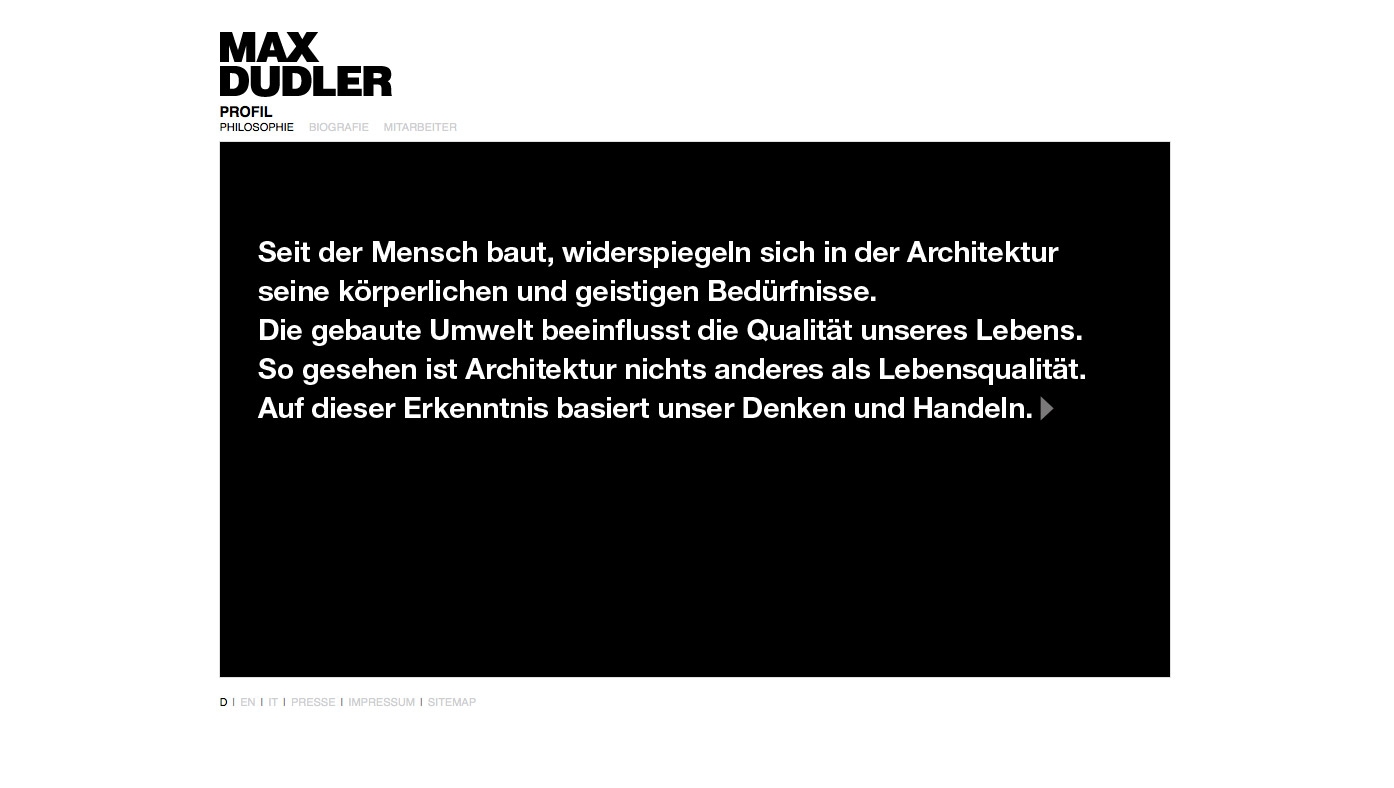 Max Dudler Website Screendesign Profil