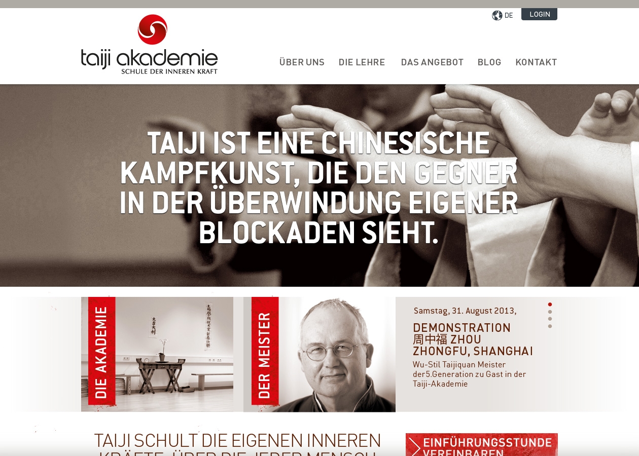 Taiji Akademie Website screendesign Home